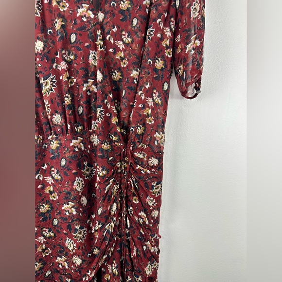 Veronica Beard Floral Bordeaux Dakota Ruched Silk Mini Dress Burgundy Size 8 - Picture 4 of 11
